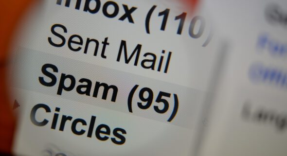 An email inbox showing unopened and spam messages