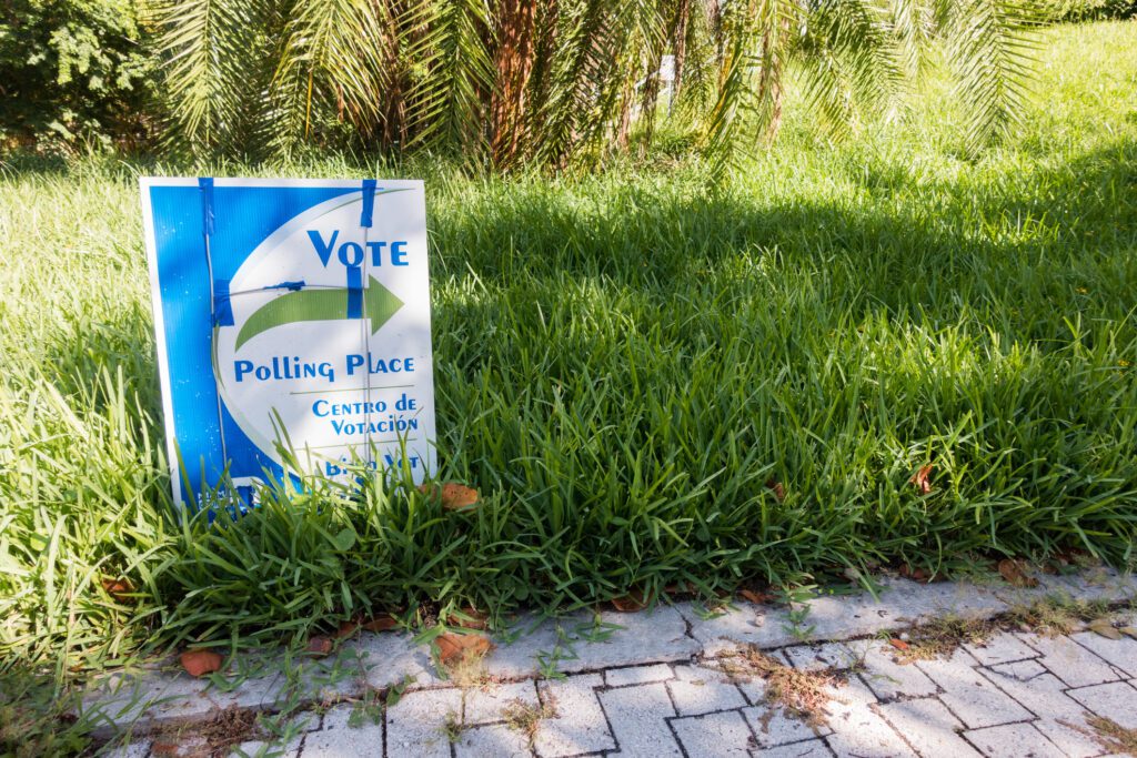 Polling station sign in Miami Beach