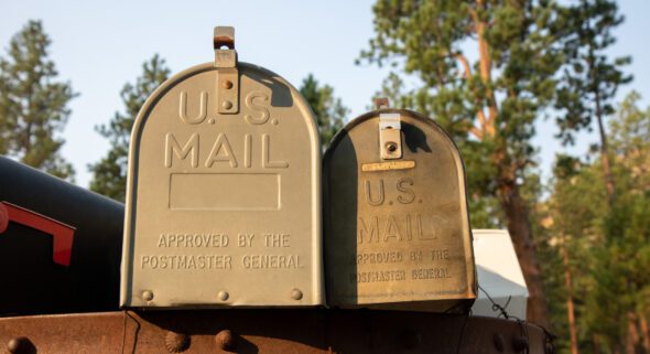 Close up of roadside mail boxes