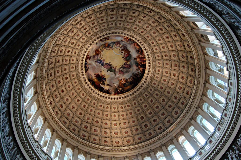 A mural on the ceiling of US Capitol Dome in Washington, DC