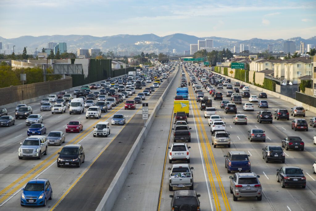 Traffic on the 405 freeway in Los Angeles