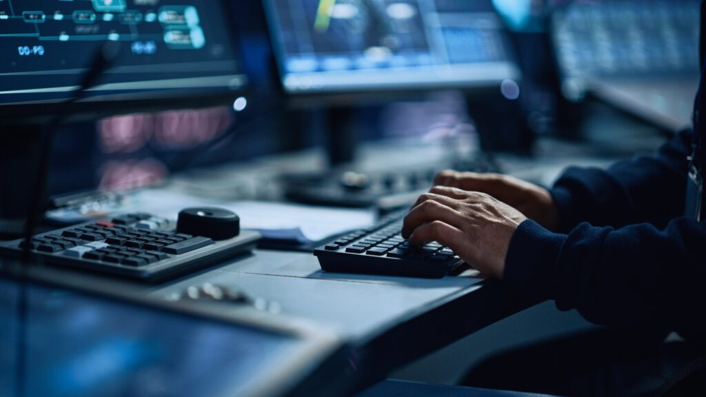 Cybersecurity specialist monitoring computer network