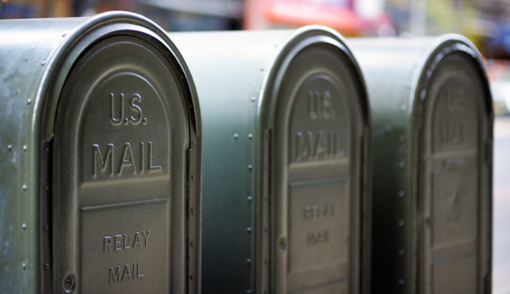 Row of outdoor mailboxes