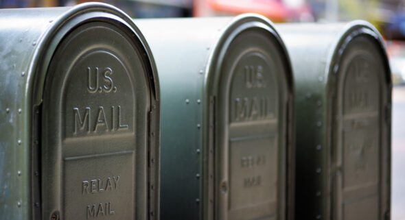 Row of outdoor mailboxes