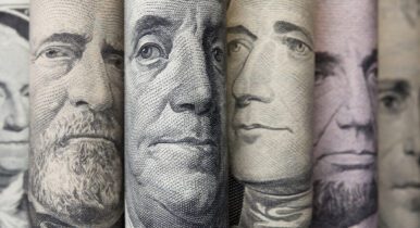 Close-up of presidents on US currency