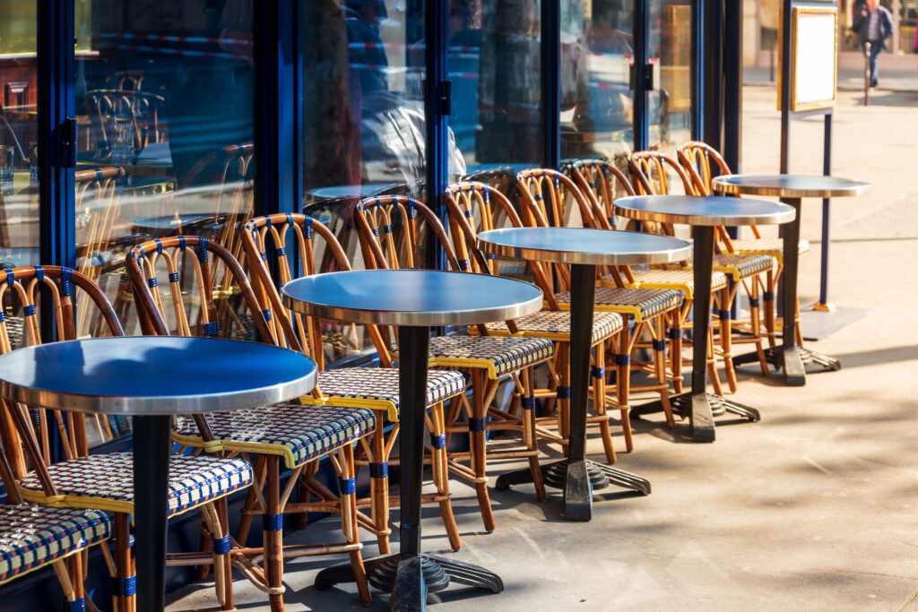 Restaurant tables on outdoor patio