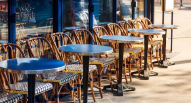 Restaurant tables on outdoor patio