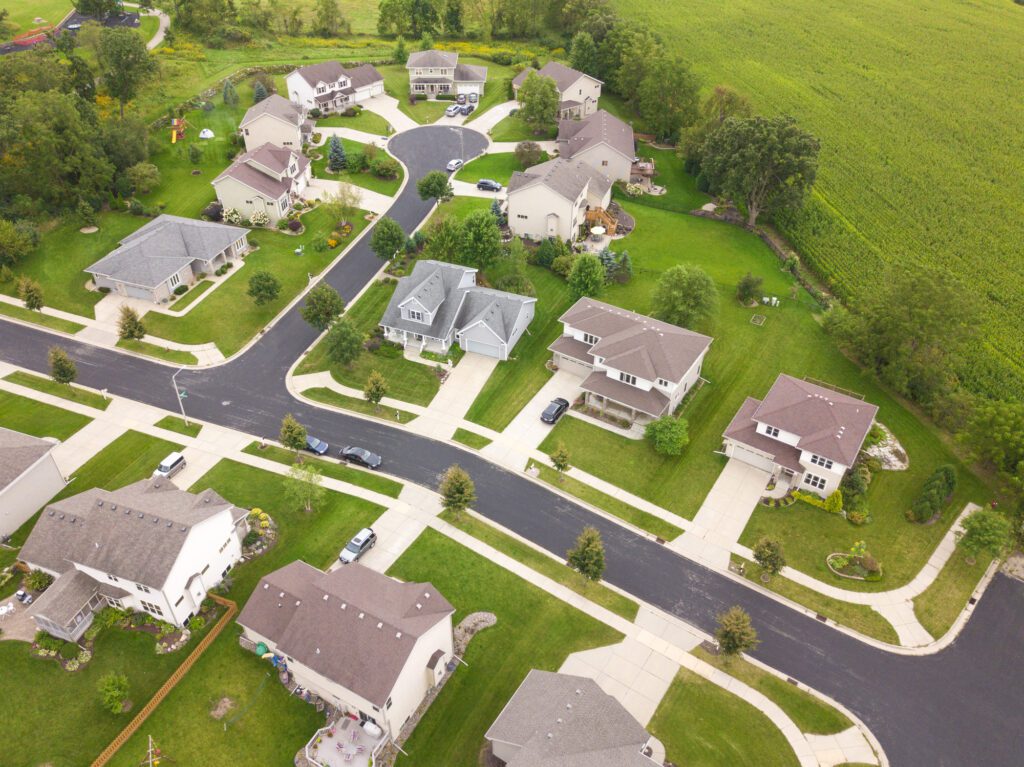 Aerial view of a Suburban Neighborhood