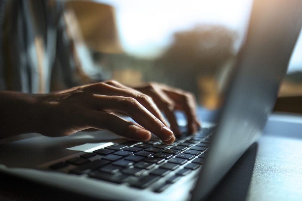 Close up of a hands on a keyboard