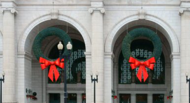 Washington Union Station decorated for Christmas and New Year.